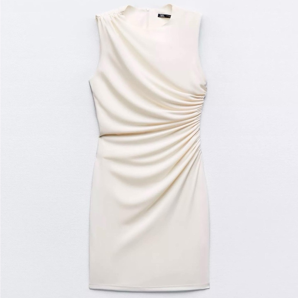 Zara Cream Ruched Mini Dress